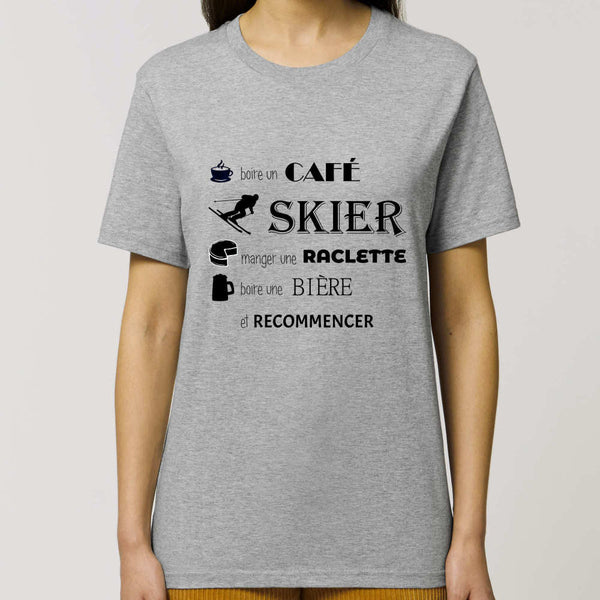 T-shirt Femme - Café, Ski, Raclette, Bière - Coton Bio
