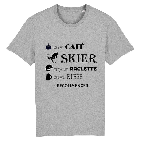 T-shirt homme - Café, Ski, Raclette, Bière - Coton BIO